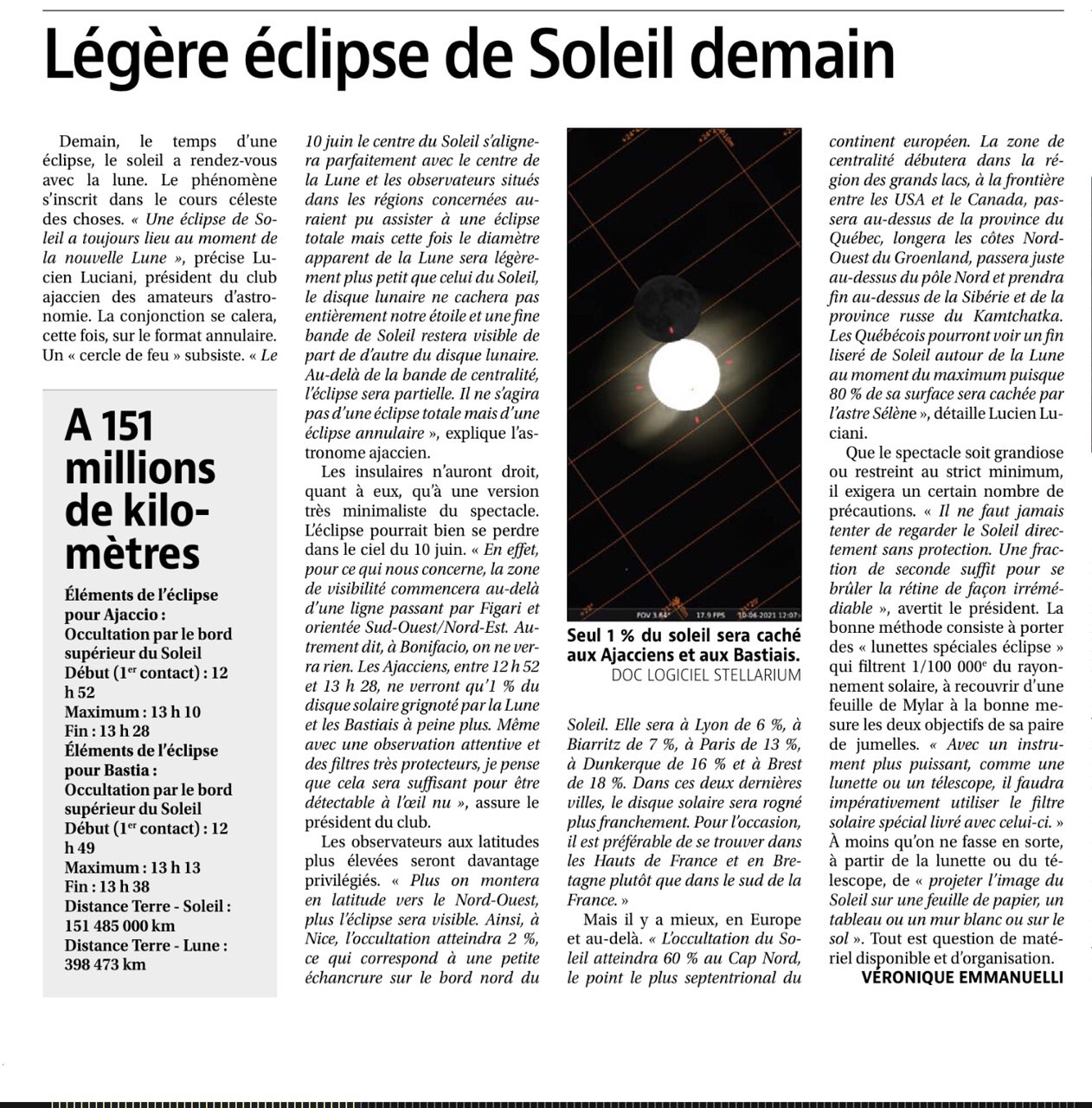 Article Corse Matin-Eclipse 10.06.21